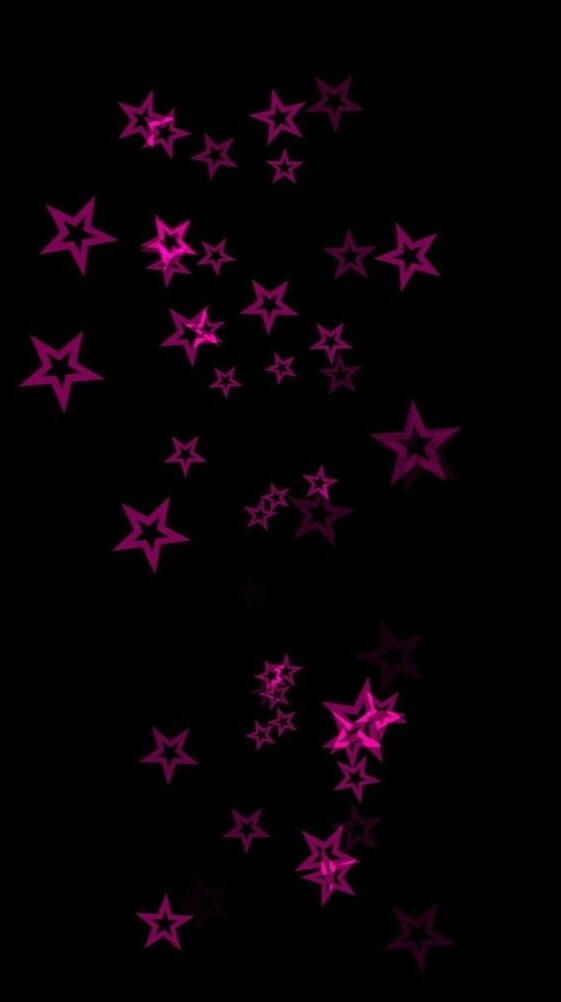 An image of floating pink outlines of stars, all varying in sizes, on a black background.